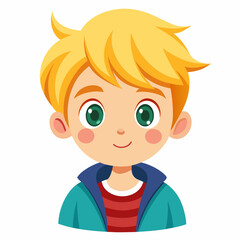 Obraz premium cute blond boy, blond hair boy, blonde child, young boy, adorable boy, happy child, cartoon boy, boy portrait, child illustration, white background, flat design, blond boy avatar, kids clipart, child 