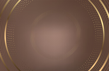 Abstract brown gold circle shape with golden glowing frame and glitters. Vector illustration.
Geometric backdrop with golden glittering particles. Holiday banner design. Minimalist decoration