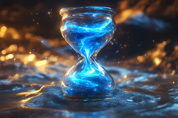 Hourglass with glowing blue sand
