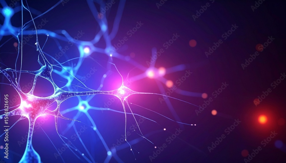 Poster vibrant digital representation of interconnected neurons forming a neural network. glowing points il