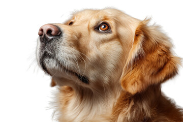 Golden retriever dog looking up in curiosity PNG with a transparent background

