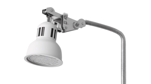 A durable adjustable clamp light, white background --ar 16:9