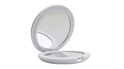 A ergonomic sleek travel mirror, white background --ar 16:9