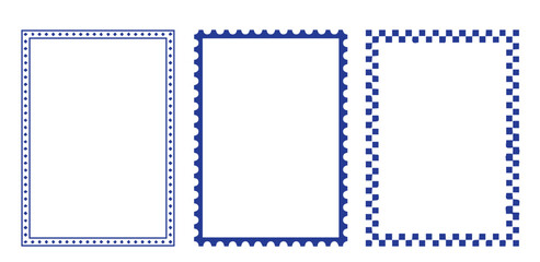 Stamp coastal frames. Vintage squiggle borders. Hand drawn frame for menu, wedding invitation, coastal party. Italian ornament border design. Doodle wiggle retro stamp poster. Scallop crayon emblem bg