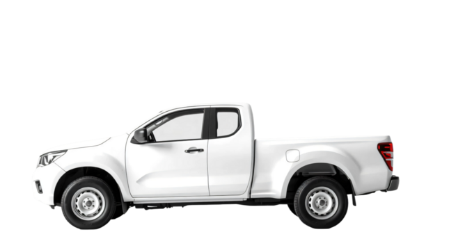 White pickup truck isolated on transparent background