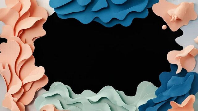 Playback starting abstract paper-cut layers gently undulating in art composition, with central void