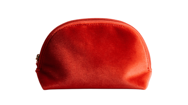 A handcrafted velvet makeup pouch, white background --ar 16:9