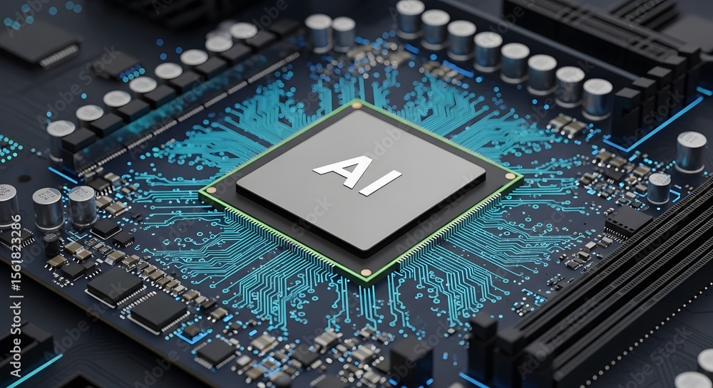 Poster artificial intelligence power acloselookatthe aiprocessingunitintegratedintoacircuitboard,showcasing