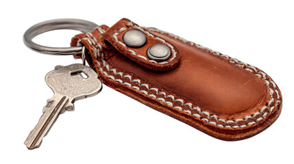 A polished miniature leather key wallet, white background --ar 16:9