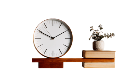 A premium minimalist shelf clock, white background --ar 16:9