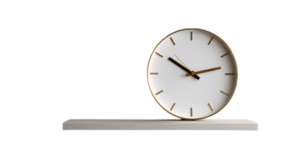 A premium minimalist shelf clock, white background --ar 16:9