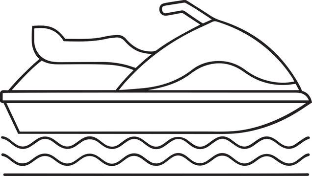 Modern and Clean Vehicle Editable Line Art Vector Icons, Vector illustration of stylish jet ski line art transport logo or icon, creative and simple jet ski line vector icon illustration