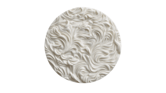 A premium polymer clay coaster, white background --ar 16:9