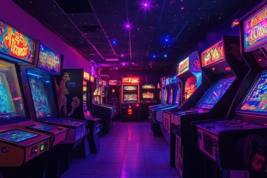 Retro Arcade with Neon Lights