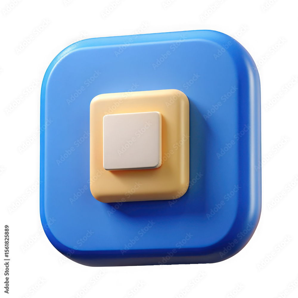 Poster modern 3d icon with rounded square shape in blue and yellow colors with a white square in the center
