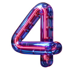 Futuristic Metallic Number 4 with Flag-Colored LED Tubes and Glowing Core isolated to transparent background