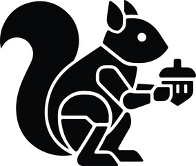 Silhouette Squirrel holding acorn cute rodent isolated vector Illustrator