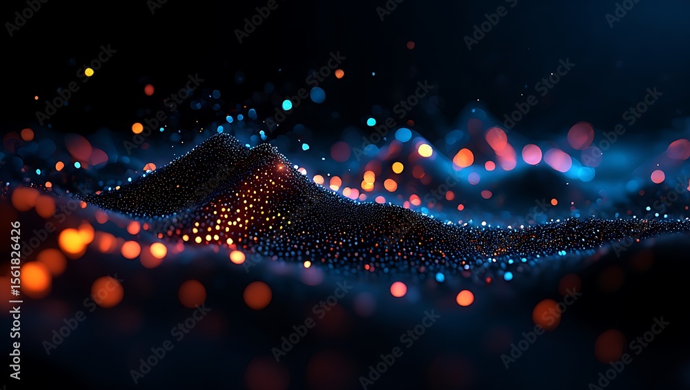 Fototapete Abstract Digital Art Glowing Particles and Dynamic Waves, High-Resolution Texture for Backgrounds and Designs