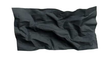 crumpled dark fabric with many folds and textures isolated on white background