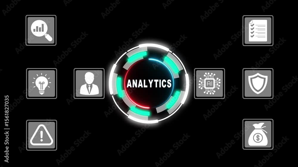 Poster futuristic analytics concept visualizing data insights a i technology business strategy