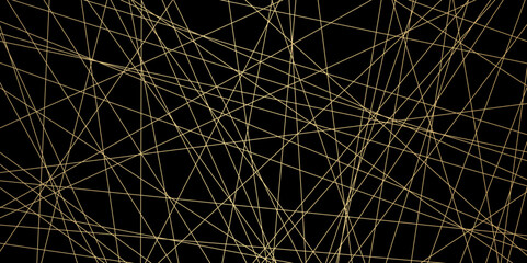 Abstract luxury gold geometric random chaotic lines with many squares and triangles black background. geometric random chaotic seamless line design with transparent background, vector illustration.
