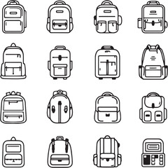 Backpack Black Line Editable Icons set