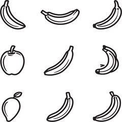Obraz premium Banana Black Line Editable Icons set