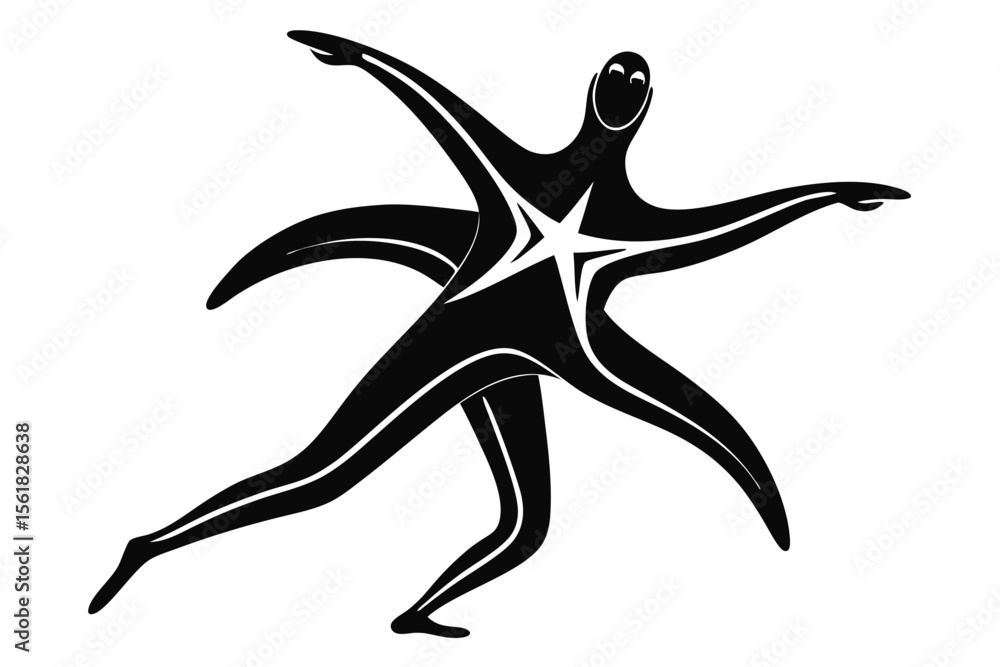 Poster abstract black and white figure with star motif representing movement and dynamism suitable for desi