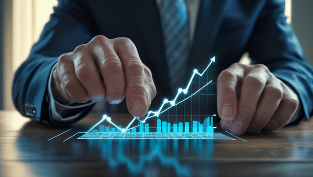 businessman drawing a graph - Powered by Adobe