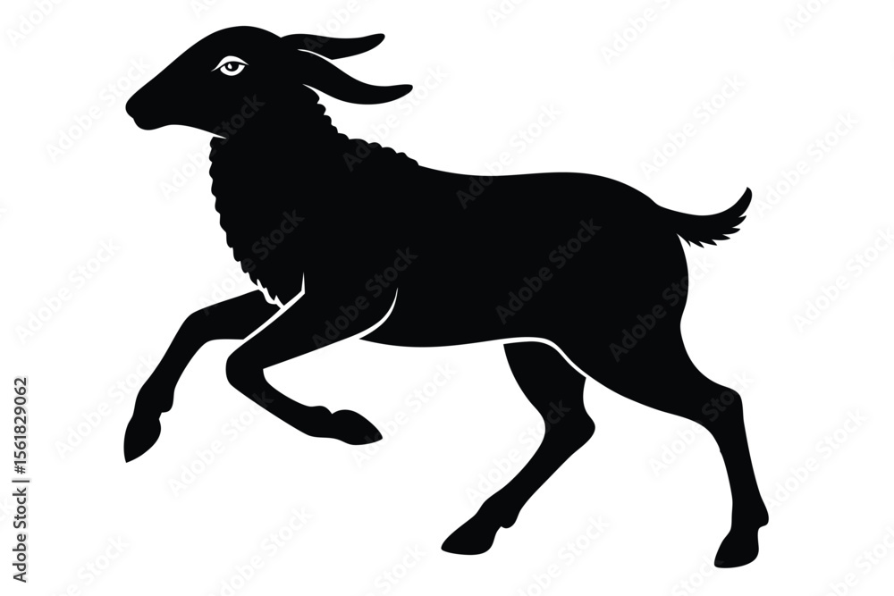 Poster black ram silhouette in dynamic leap position with a graceful artistic representation suitable for d