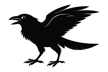 Obraz premium Black silhouette of a raven bird in flight with open wings displaying a powerful symbol