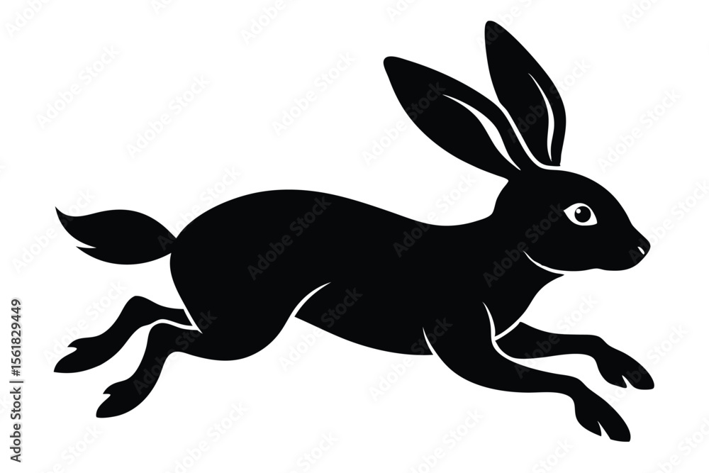 Poster dynamic silhouette of a running rabbit in black with transparency for versatile design applications