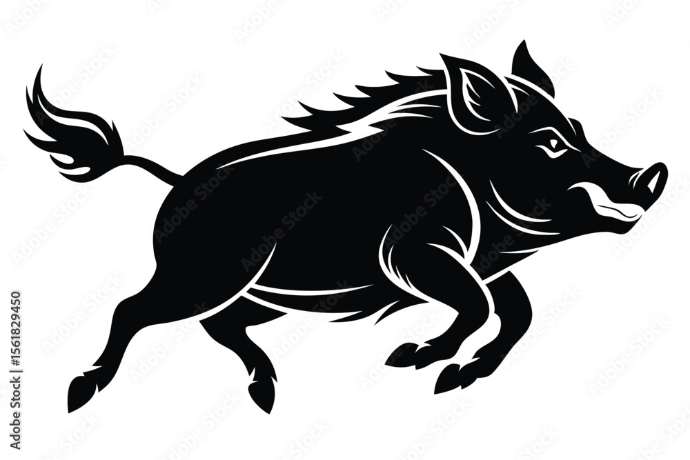 Poster dynamic silhouette of a wild boar running in profile suitable for various design applications