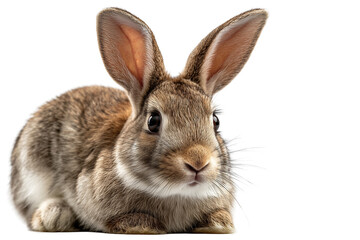 Fototapeta premium Cute brown rabbits sitting front view PNG with a transparent background