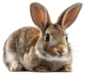 Cute brown rabbits sitting front view PNG with a transparent background

