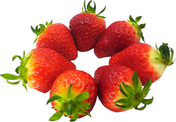 Six Red, Sweet Strawberries Gathered in a Circle

