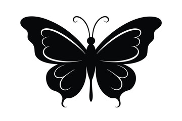 Elegant black butterfly vector silhouette with white outlines perfect for graphic design projects and decorative elements