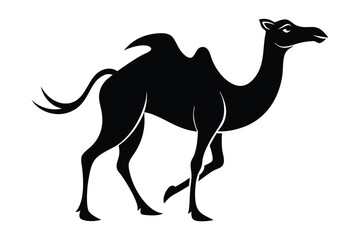 Elegant black silhouette of a camel in motion depicting desert animals and arabian culture