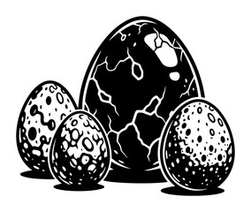 Exotic Reptile Hatchlings Await: Mythic Egg Collection Display – Black & White Vector Design