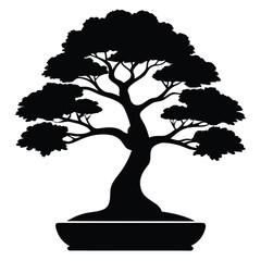 Elegant bonsai tree silhouette against white background depicting tranquility and japanese art