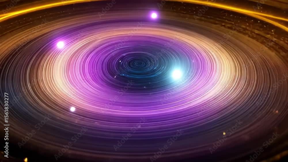 Poster a colorful, abstract representation of swirling light patterns and circular motion, evoking a sense 