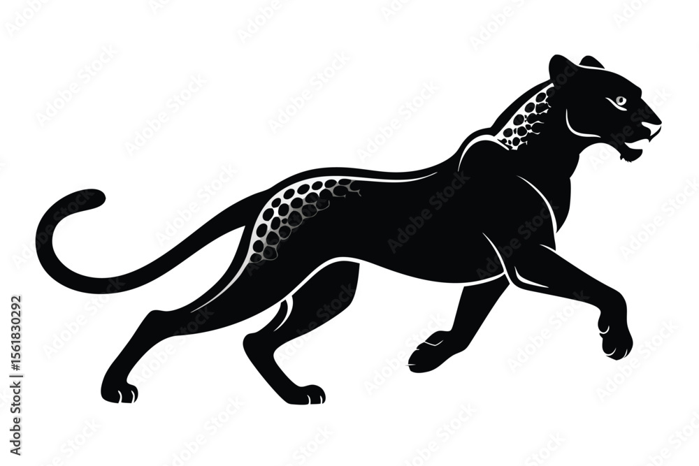 Poster elegant silhouette of a panther running in motion with detailed vector graphic design style