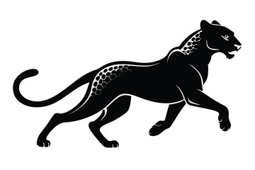 Obraz premium Elegant silhouette of a panther running in motion with detailed vector graphic design style