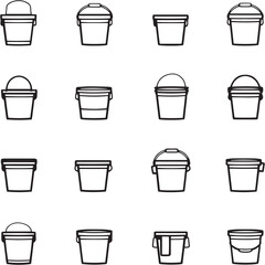 Bucket Black Line Editable Icons set 