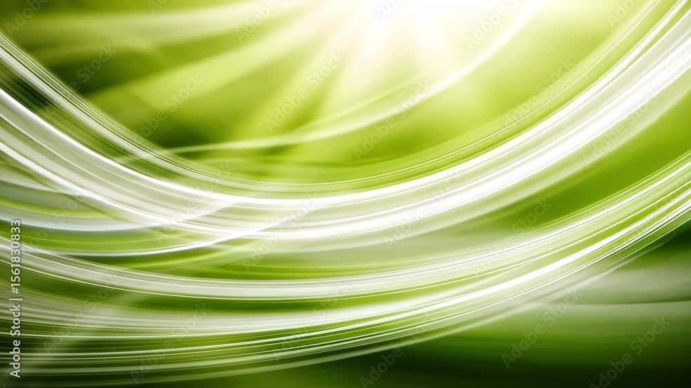 Poster abstract green wave design with flowing lines and light, creating a fresh and vibrant atmosphere.