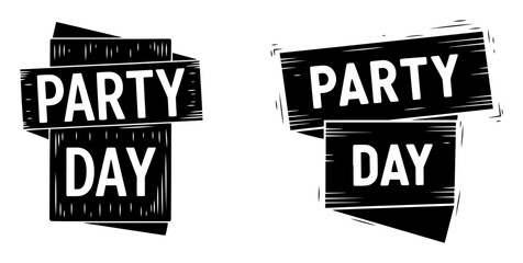 party day banner set in bold black style

