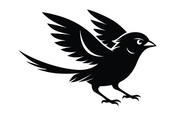 Obraz premium Silhouette of a black bird with wings outstretched in flight against a white background