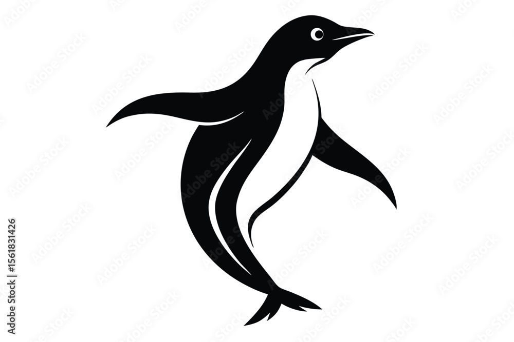 Poster silhouette of a charming penguin with graceful lines on a white background ideal for various creativ
