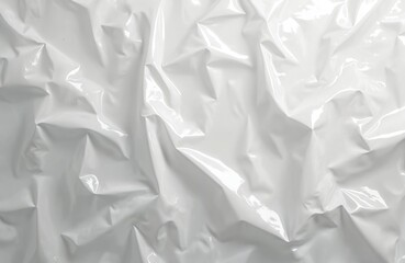 Fototapeta premium White plastic film texture background. Wrinkled surface cellophane wrapping. Clean package wrap template, modern design. Shiny polyethylene, transparent pattern. Ideal for food products, product