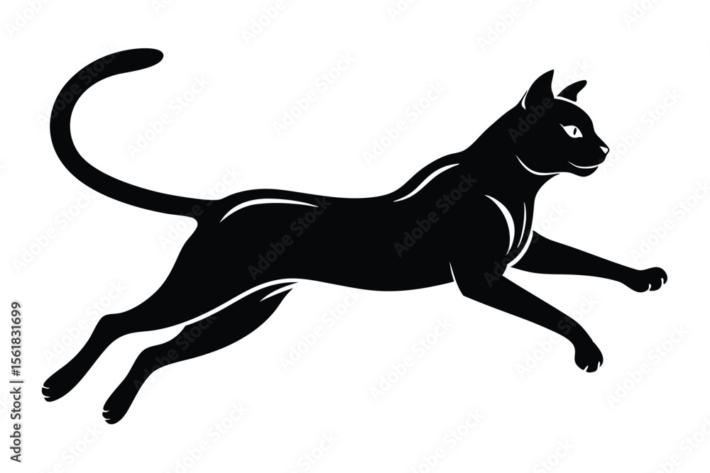 Poster silhouette of a leaping black cat with sleek lines creating a simple elegant vector design suitable 